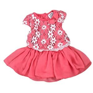 2 FOR $5 SALE Baby Girl Satin Flowers Coral & Floral Lace Overlay Dress 12 Month
